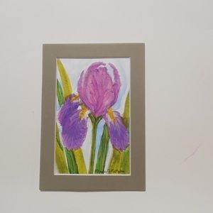 Purple Iris Hand Crafted Watercolor Painting